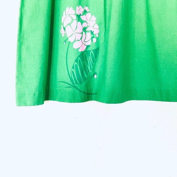 VNTG MALIA HONOLULU Green Cotton Midi Pink Hydrangea Hawaiian Sundress 1981 - Picture 3 of 4